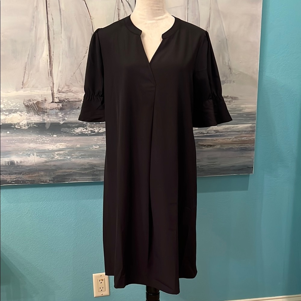 NWT Black Short Sleeve Midi Sheath Dress, Medium
